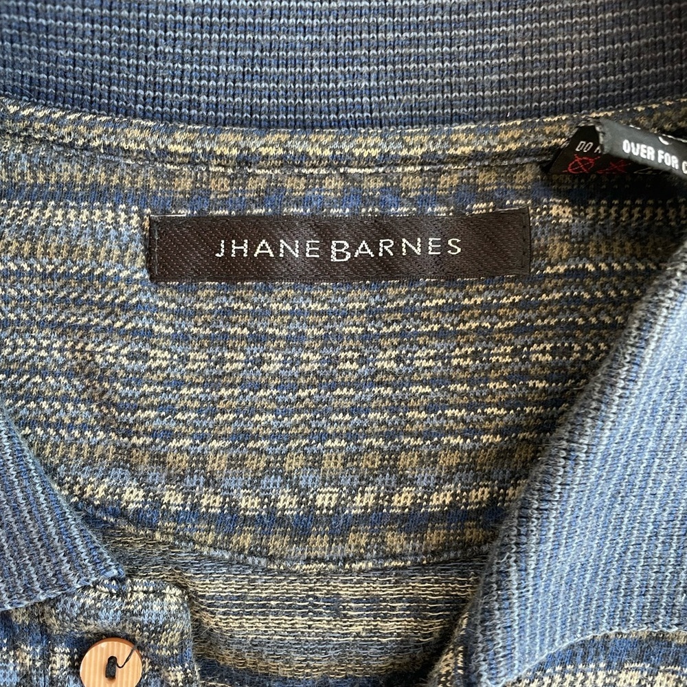 Jhane Barnes 100% Cotton Navy and Gray Striped Polo Shirt - Picture 3 of 11